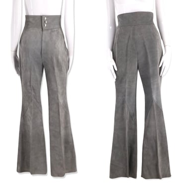 70s PIERRE CARDIN Suede bell bottom Pants 26, vintage 1970s ultra high rise flares, vintage bells gray size 6 M French Designer 