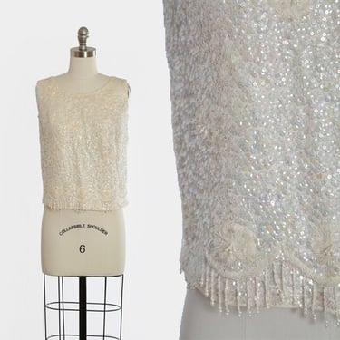 Jeri-Jo sequin tank | Vintage 1960s iridescent beaded sequin Zephry wool tank top 