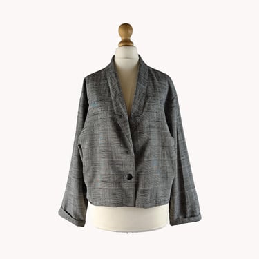 Pola 1980s Black & White Check Cropped Jacket - Finnish Vintage - Size S/M 