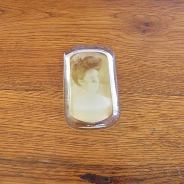 Antique Glass Paperweight Victorian Woman Photograph 