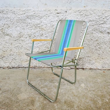 Vintage Picnic Chair/Lerolin Chair/Canvas Chair /Alluminium Compact Chair/Colourful Chair/Folding Chair/Beach Chair/ Folding Chair/70s/Italy 