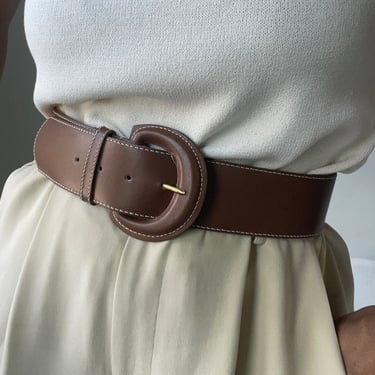 vintage genuine leather statement buckle modernist leather belt 