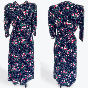 1940’s Rose Print Rayon Nelly Don Dress Size M/L