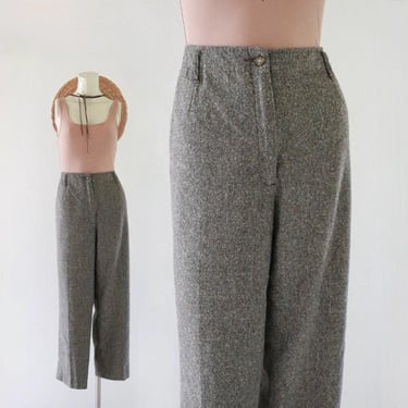 wool tweed trousers - 31.5 - vintage 90s y2k flat front winter womens pants fall winter warm 