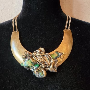 Designer Gold and Green Necklace, Bib Necklace, Custom Necklace by  Amanda Alarcon Hunter, Egyptian Inspired Necklace, Resin Necklace 