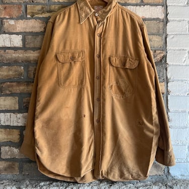 Vintage 40s 50s JCP Sportclad Outdoor Shirt, Khaki Flannel, Cotton, As Is 
