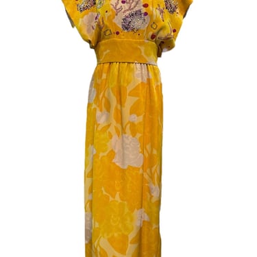 Libertine/Norman Norell Contemporary/1960s Yellow Floral Jacquard Super Embellished Gown