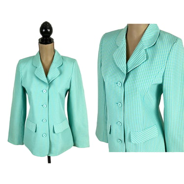 S 90s Mint Gingham Petite Blazer Small, Fitted Pastel Spring Suit Jacket, 1990s Clothes Women, Vintage Clothing from FRANCESS & RITA Size 6 
