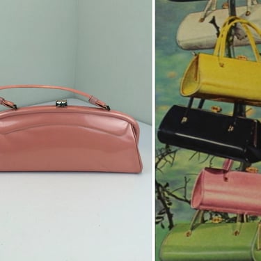 Oh It Was Mauvelous - Vintage 1950s 1960s Dusty Rose Pink Faux Patent Leather Vinyl Handbag Purse 