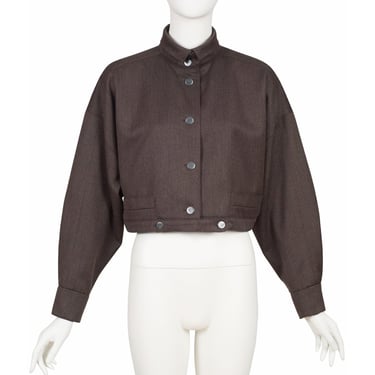 Karl Lagerfeld 1980s Vintage Brown Wool Box-Cut Cropped Jacket Sz 42 