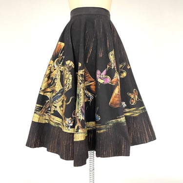 1950s Circle Skirt Mexican Hand Painted Cotton S 