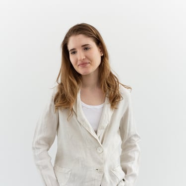 Antique Simple Linen off White Jacket | Mother of Pearl Buttons Artist Blazer | XS | 
