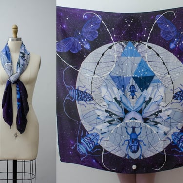 large silk scarf | designer silk scarf | celestial scarf | longhorn beetle scarf 