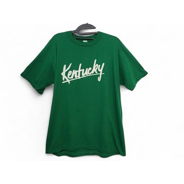 1980s Vintage Kentucky Tshirt, Green Single Stitch Graphic Tee, Wolf & Sons Shirt, Made in USA, Unisex 80s Clothing 