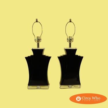 Pair of Black Porcelain Table Lamps