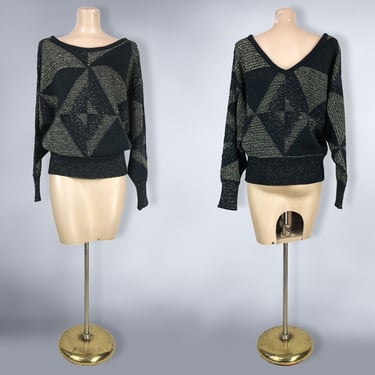 VINTAGE 80s Dramatic Metallic Knit Batwing Sweater by Collections Size M | 1980s Avant Garde Lurex Sweater Jumper | VFG 
