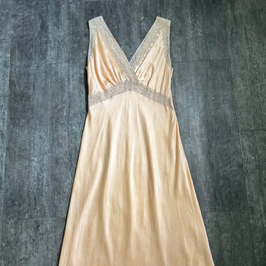 1930s 1940s slip dress . vintage satin and lace nightgown . size small 