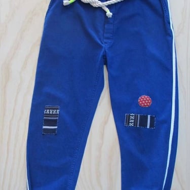 Vintage Blue Workwear Pants with side stripe and vintage patches - Washed out blue with vintage patches