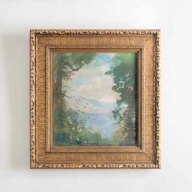 Antique Original Landscape Artwork Signed by Will Henry Stevens Pastel Chalk Gilded Wooden Frame - Early 1900s 