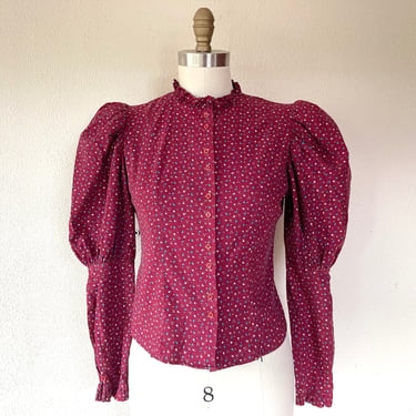 1980s Mutton sleeved Victorian style calico blouse 