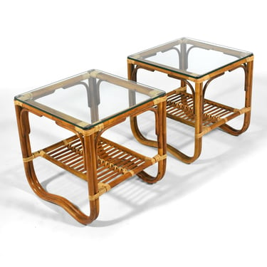 Pair of Rattan Side Tables in the Manner of McGuire