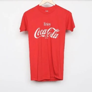 Vintage COCA-COLA 1980s single stitch red and white coke classic vintage 80s t-shirt -- size small 