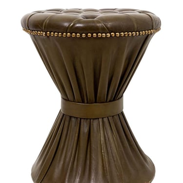 English Green Round Tufted Leather Stool