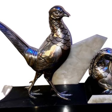 Art Deco Pheasant Birds Statue by Rochard Unique 