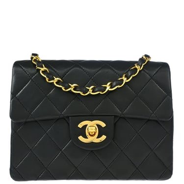 Chanel Black Lambskin Mini Classic Square Flap Shoulder Bag