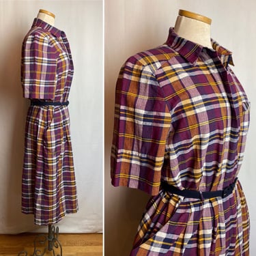 80’s madras plaid kulottes dress~ preppy lightweight 100% cotton Sasson label 70’s 1980s style~ fit & flare Jumpsuit culottes LG 