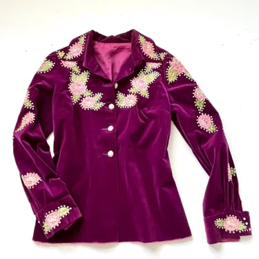 Vintage Country Western Shirt Rhinestones and Appliqués Handmade Purple 