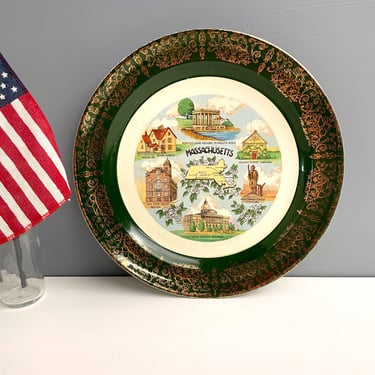 Massachusetts souvenir state plate - 1950s road trip souvenir 