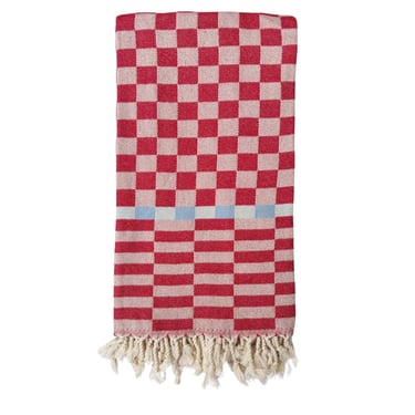 100% Cotton Checkered Jacquard "Pestemal" Towel Red/Blue