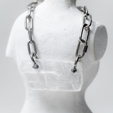 Stainless Steel Chain and Selenite Slab Necklace