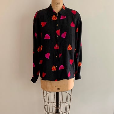 Ungaro ter heart print silk blouse-size 46/12 