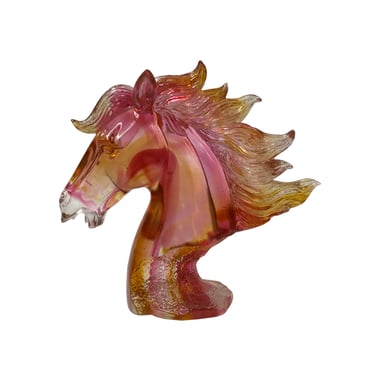 Chinese Hot Pink Red Liuli Crystal Glass Pate-de-verre Horse Head Figure ws1850E 