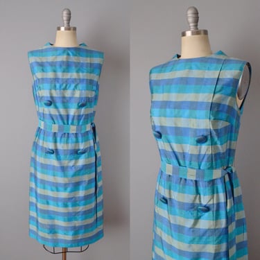 1960s Plaid Thai Silk Dress // Size Medium 