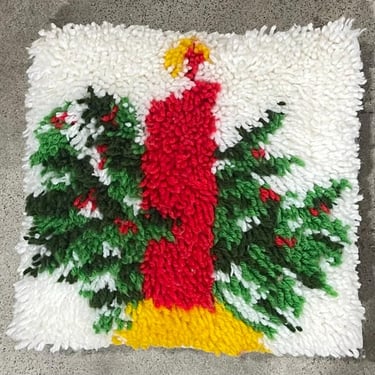 Vintage 1960s Mid Century Modern Christmas Candle Latch Hook Pillow 