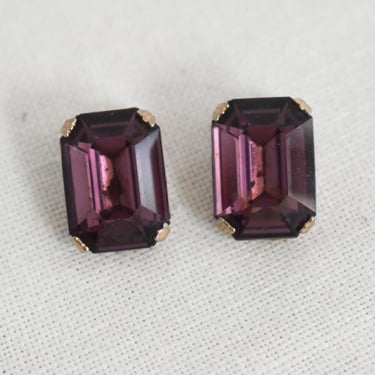 Vintage Purple Rhinestone Clip Earrings 