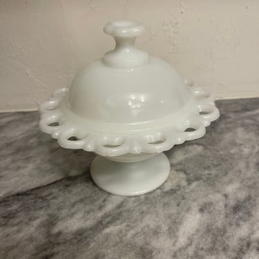 Lace Milk Glass Candy Dish 