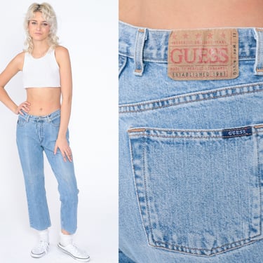 Guess Ankle Jeans 90s Mom Jeans Mid Rise Straight Leg Cropped Denim Pants Retro Streetwear Basic Capri Jeans Capris Vintage 1990s Medium 29 
