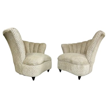 Pair of Hollywood Regency Curved Shell Channel Backlounge Chairs 