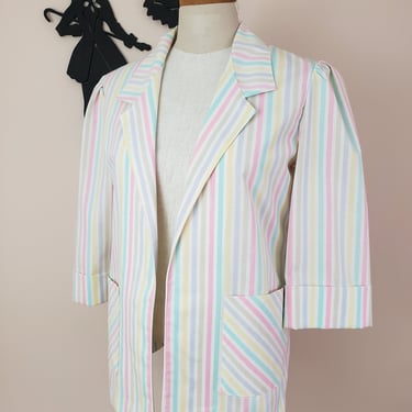 Vintage 1980's Rainbow Blazer / 90s Stripe Cotton Jacket M 