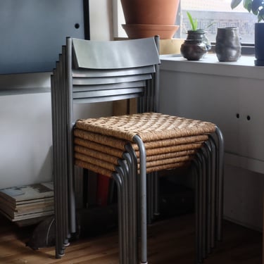 Steel and Rattan Stacking dining chairs (Set of 4)