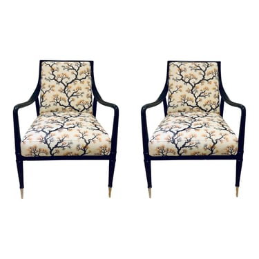 Caracole Modern Chinoiserie Well Appointed Lounge Chairs Pair