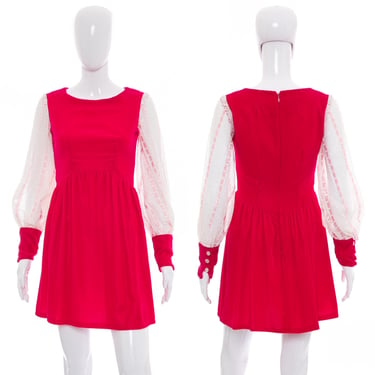 1970's Fuchsia Velvet and Lace Mini Dress Size S