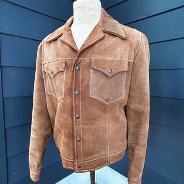 1970 Suede Jacket Pioneer Leather Bandana Lining Vintage Menswear Size 44 