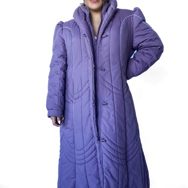 1980s Dusty Purple Maxi Puffer Coat, sz. L