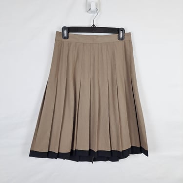 Vintage 90s Beige & Black Pleated Skirt, Size 28 Waist 