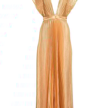 L'idee - Golden Yellow Plisse Pleated Deep V-Neckline Formal Dress Sz 8